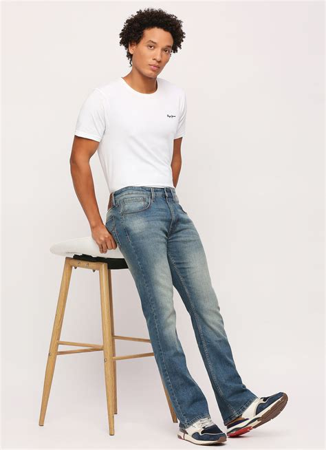 Dark Blue Mid Rise Bootcut Jeans | Pepe Jeans India