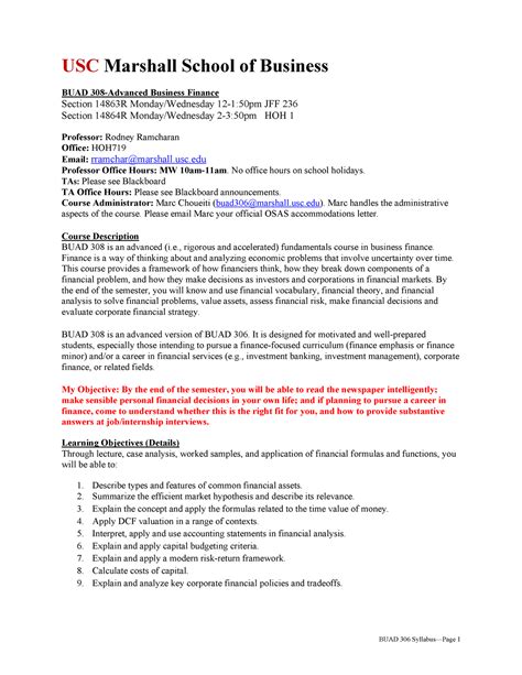 Buad 308 syllabus - Slyabus - USC Marshall School of Business BUAD 308 ...