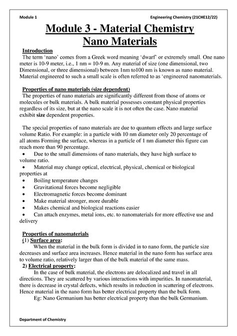 Module 3- Nanomaterials - Module 3 - Material Chemistry Nano Materials ...