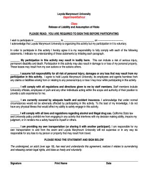 Fillable Online lmu Class Trip Release Form - Loyola Marymount ...