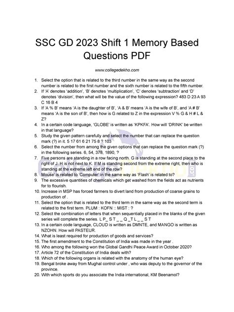 Image result for SSC GD Model Question Paper