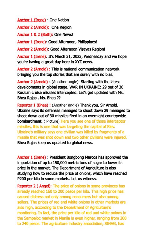 Image result for Example of News Report Script