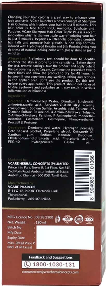 Buy VCARE SHAMPOO HAIR COLOR - DEEP BROWN - NO PPD - 180ML Online & Get ...