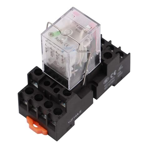 14 pin 5A 24VAC Coil Electromagnetic Relay with Socket Base, 4PDT 4ON ...