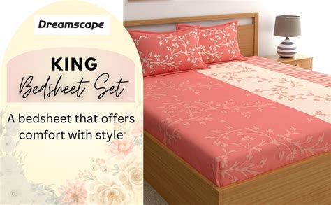 Dreamscape 100% Cotton King Bedsheet with 2 Pillow Covers - (Size 88 x ...