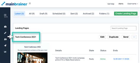 Landing Page Creations - Campaigns List, Status & Actions