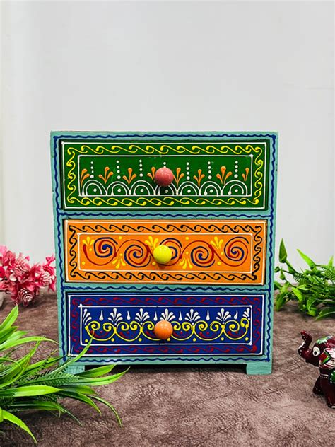 Buy Handmade Wooden Hand Painted 3 Drawer Chest Jewelry Organizer ...