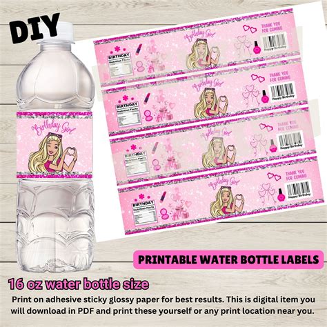 Barbie Water Bottle Labels - Barbie Birthday Water Bottle Labels - Pri ...