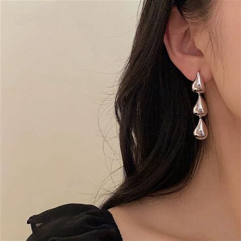 Triple Water Droplet Silver Dangle Earrings JLT12835