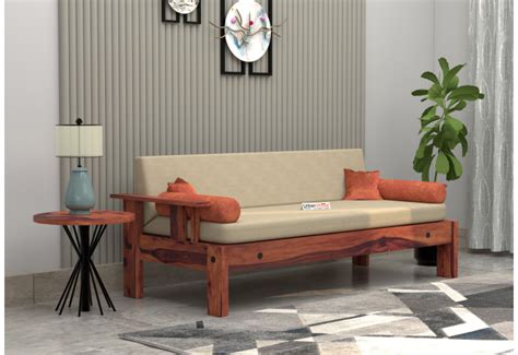 Buy Lively 3 Seater Wooden Sofa (Teak Finish) Online in India | UrbanWood