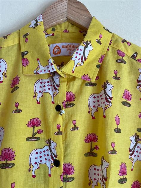 Womens Pichwai Cow Print Cotton Full Sleeves Shirt – Lable Rahul Singh