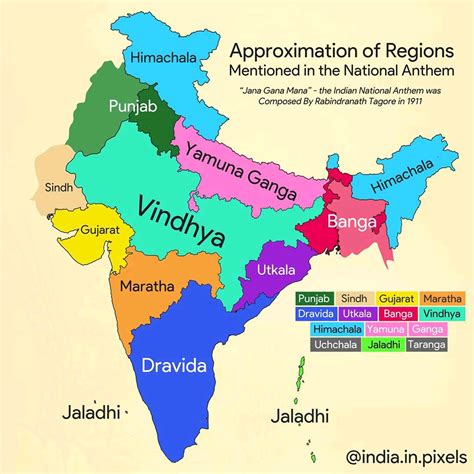 Approximation of regions mentioned in the National Anthem of India.(Credit:India in Pixels) : r ...