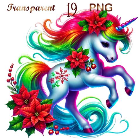 19 PNG, Christmas Unicorn Clipart, PNG Baby Unicorn Watercolor Clipart ...