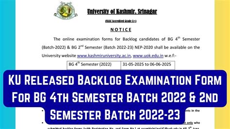 KU Released Backlog Examination Form For BG 4th Semester Batch 2022 ...