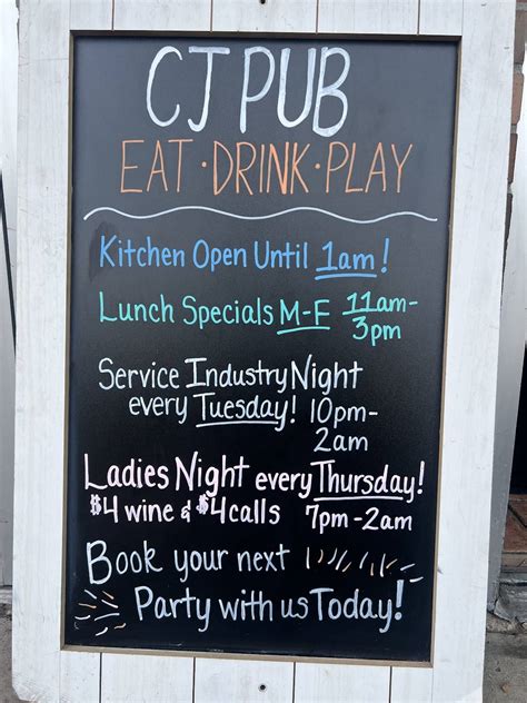 Menu at CJ PUB, Shelby charter Township