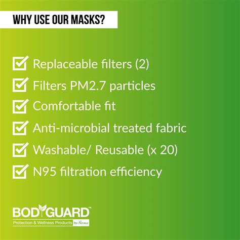 Buy BODYGUARD PM2.7 + N95 ANTIMICROBIAL REUSABLE ANTI POLLUTION MASK ...