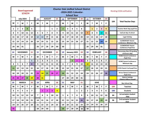 2024-2025 School Year Calendar - Calendar - Charter Oak Unified School ...