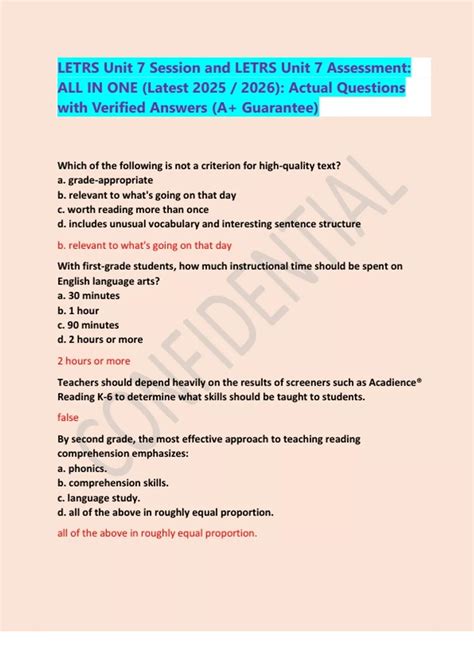 LETRS Unit 7 Session and LETRS Unit 7 Assessment: ALL IN ONE (Latest ...