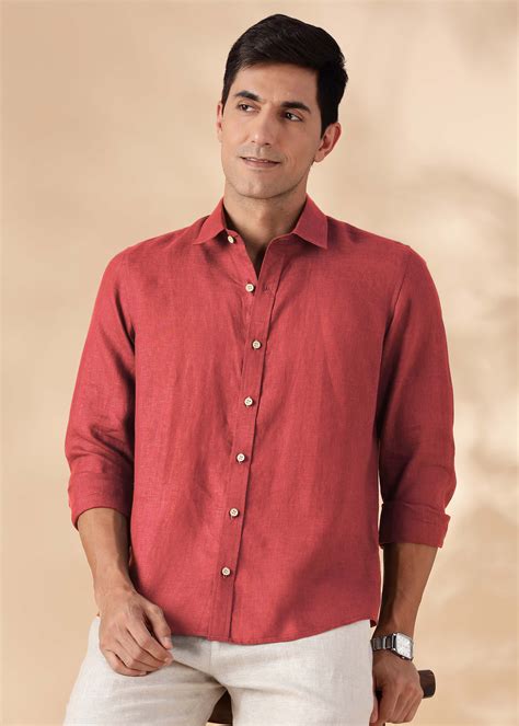 No pocket Terracotta Red Pure Linen Full Sleeve Shirt – Linen Trail