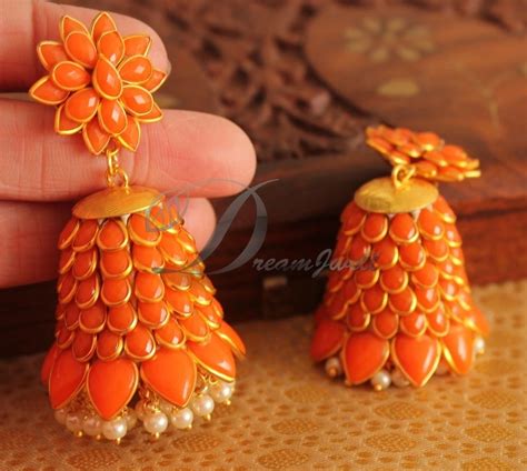 DREAMJWELL - Beautiful Orange Big Bali Pachi Jhumkka -dj12910 – dreamjwell