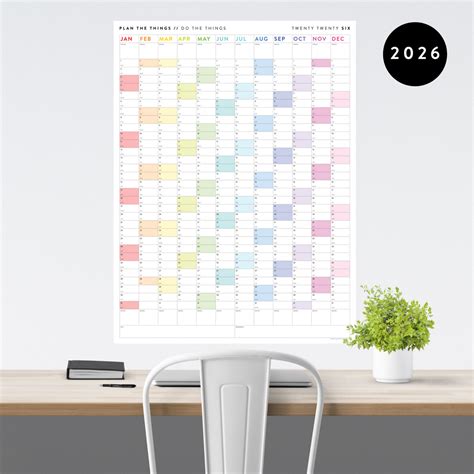 GIANT 2026 ANNUAL WALL CALENDAR | VERTICAL WITH RAINBOW WEEKENDS - Plan The Things