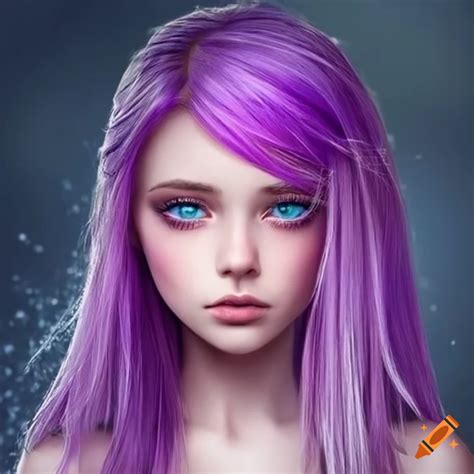 Portrait of a girl with purple hair and blue eyes on Craiyon