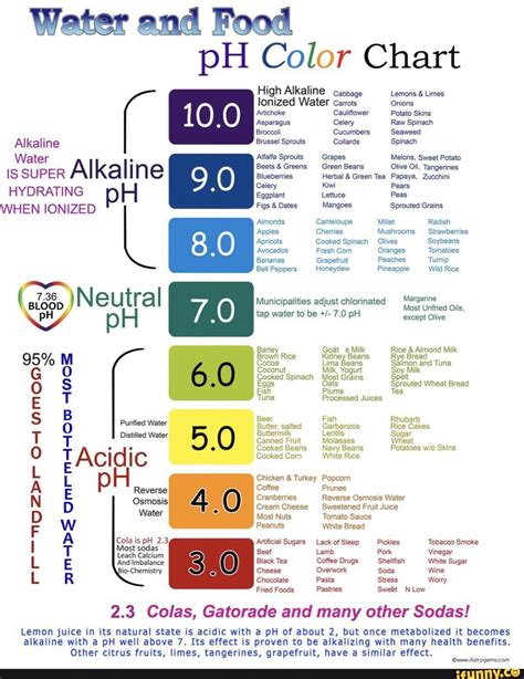 Water and Food pH Color Chart High Alkaline catbage Lemons & Limes ...