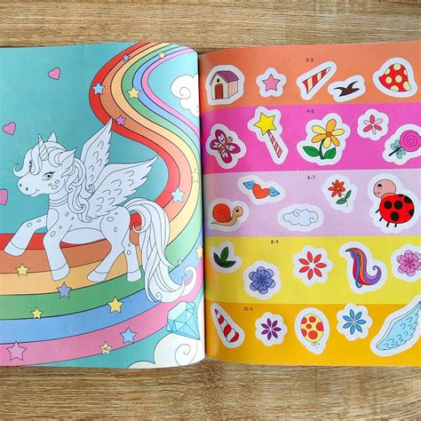 Ride A Unicorn and Chase The Rainbow - Sticker Coloring Book With 100 ...