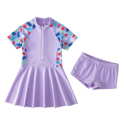 IBTOM CASTLE Toddler Girls Swimsuit Short Sleeve Zipper Swimdress ...