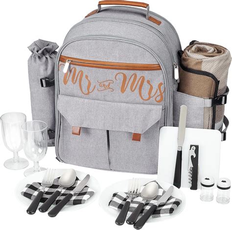 Shukong Couple Gifts 22L Picnic Basket Set, Grey Insulated Picnic Backpcsfor 2, Leak Proof ...