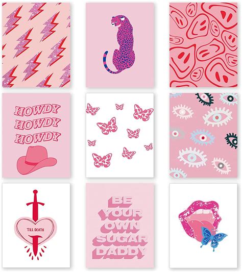 Buy 9 Pieces Preppy Posters Preppy Aesthetic Pictures Hot Pink White ...