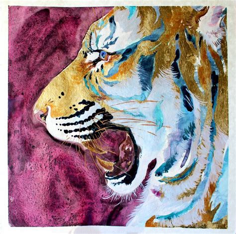 Roaring Tiger Painting by Anca Andreea Cobzaru | Saatchi Art