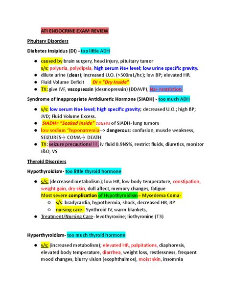 ATI Endocrine Exam Review: Key Concepts & Nursing Care Strategies - Studocu