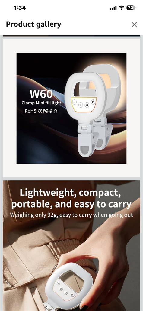 W60 clamp mini Fill Light Phone Selfie Ring Light Three Colors Mode Ph ...