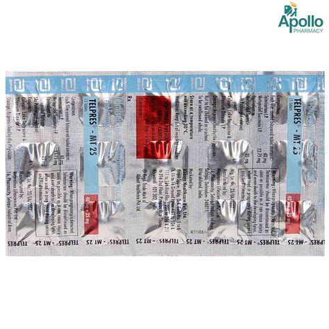 Telpres-MT 25 Tablet 15's Price, Uses, Side Effects, Composition ...