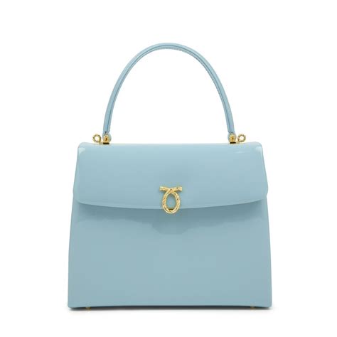 Sky Blue Pale Patent Leather Handbag | Launer London