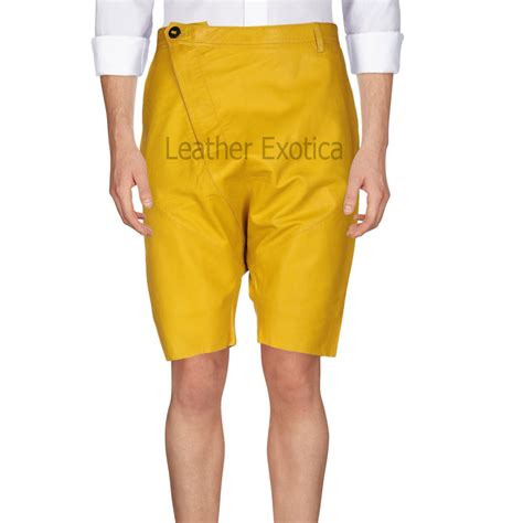 Trendy Style Men Yellow Leather Shorts