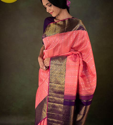 Peachish Pink Kanchipuram Silk Saree