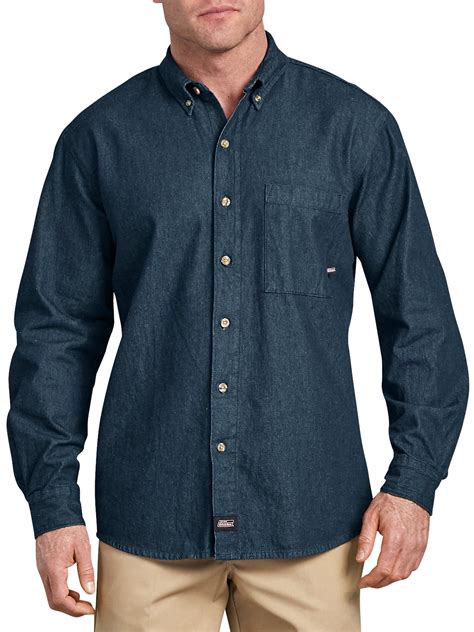Genuine Dickies Mens and Big Mens Long Sleeve Button Down Denim Shirt ...