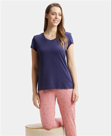 Buy Micro Modal Cotton Relaxed Fit Solid V Neck Half Sleeve T-Shirt ...