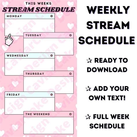 Clean heart pastel stream schedule template twitch tiktok youtube live ...