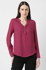 Buy Women Pink Solid Formal Slit Neck Top Online - 39947047 | Van Heusen