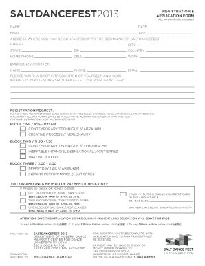 Fillable Online dance utah SDF Application 2013 - University of Utah ...
