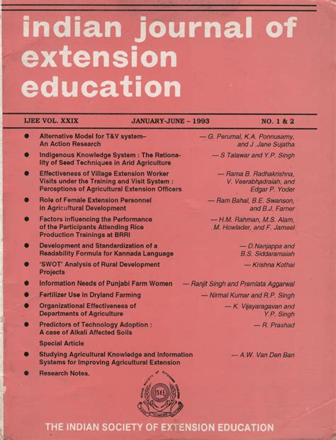 Vol. 29 No. 1&2 (1993): Indian Journal of Extension Education | Indian ...
