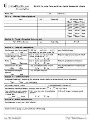 EPSDT Personal Care Services Social Assessment Form - Blank Fillable ...