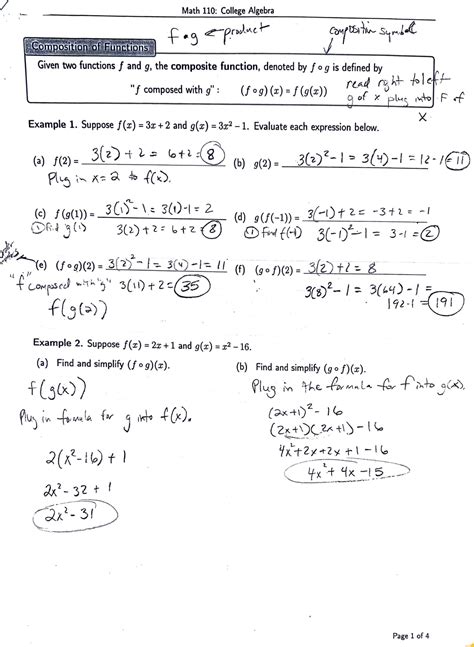 Comp of functions - I '. Math 110: College Algebra Given two functions ...