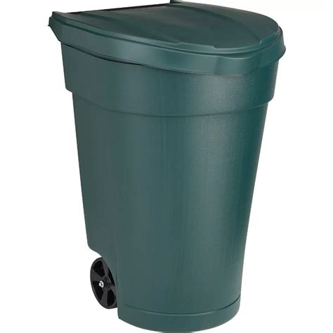 United Solutions 50 Gal. Green Plastic Wheeled Outdoor Trash Can with ...