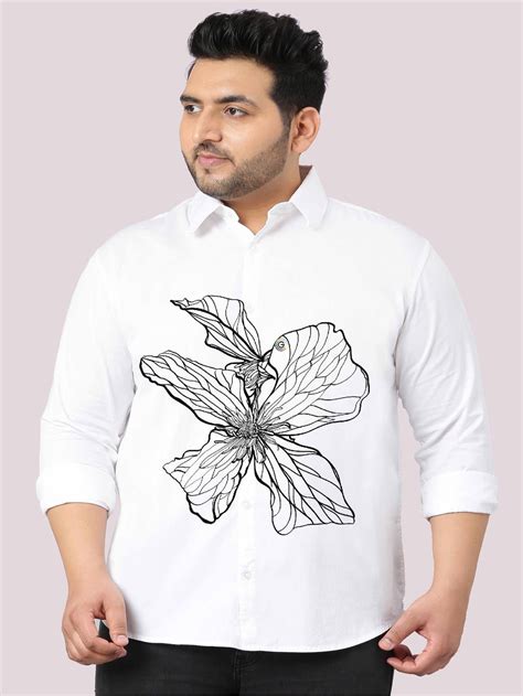 Buy Black Flower Printed White Shirt Men's Plus Size Online | Guniaa