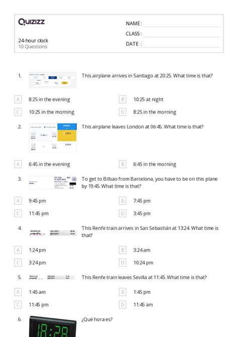 50+ Time to the Hour worksheets for 6th Class on Quizizz | Free & Printable