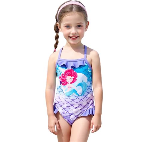 Gelikeya Character Swimsuits for Girls Size 6-7 Ruffle Trim Spaghetti ...
